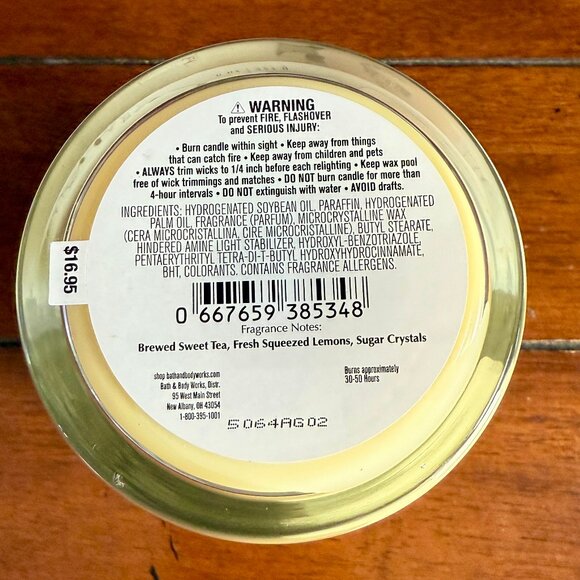 NEW SWEET TEA LEMONADE Single Wick Candle 8oz Bath & Body Works - Picture 3 of 3